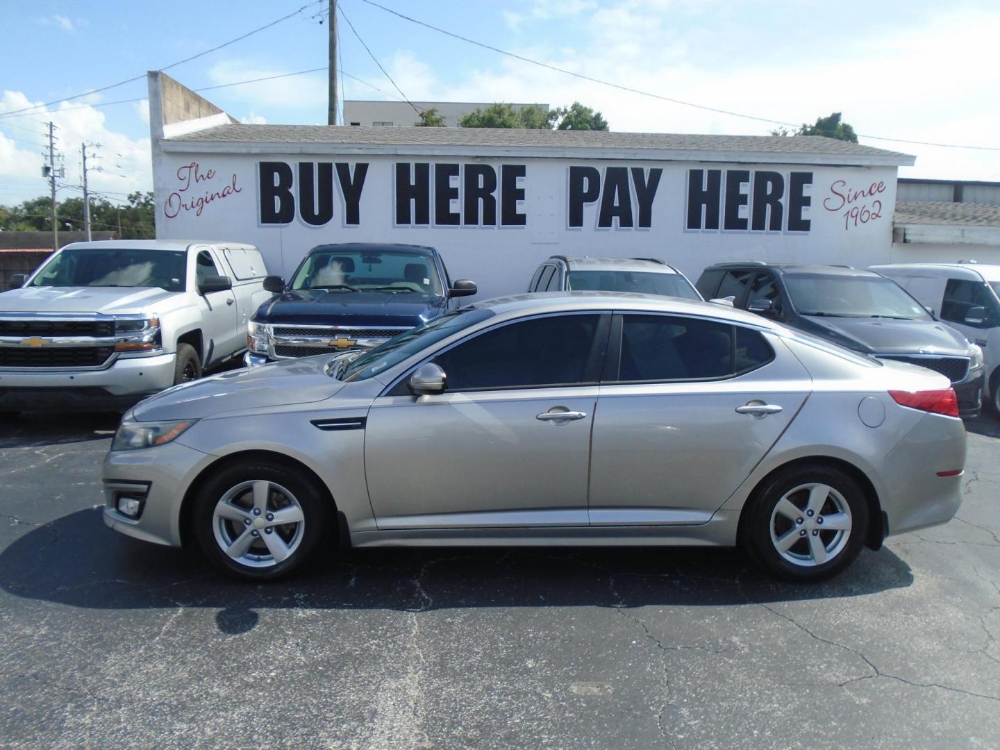 2015 Kia Optima LX (5XXGM4A79FG) with an 2.4L L4 DOHC 16V engine, 6-Speed Automatic transmission, located at 6112 N Florida Avenue, Tampa, FL, 33604, (888) 521-5131, 27.954929, -82.459534 - Photo#0