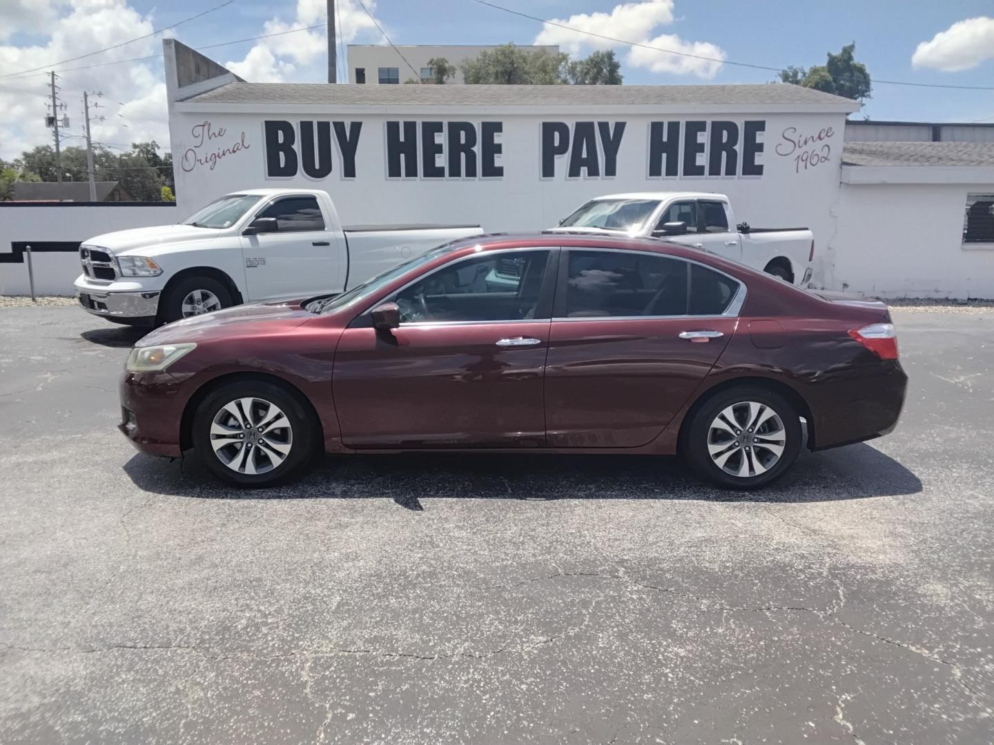2014 RED /Beige Honda Accord LX Sedan CVT (1HGCR2F31EA) with an 2.4L L4 DOHC 16V engine, Continuously Variable Transmission transmission, located at 6112 N Florida Avenue, Tampa, FL, 33604, (888) 521-5131, 27.954929, -82.459534 - $499 DOWN PLUS TAX & TAG.- Photo#0