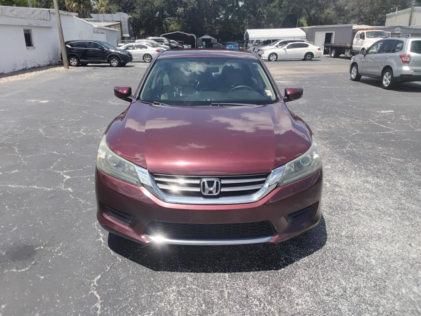 2014 RED /Beige Honda Accord LX Sedan CVT (1HGCR2F31EA) with an 2.4L L4 DOHC 16V engine, Continuously Variable Transmission transmission, located at 6112 N Florida Avenue, Tampa, FL, 33604, (888) 521-5131, 27.954929, -82.459534 - $499 DOWN PLUS TAX & TAG.- Photo#1