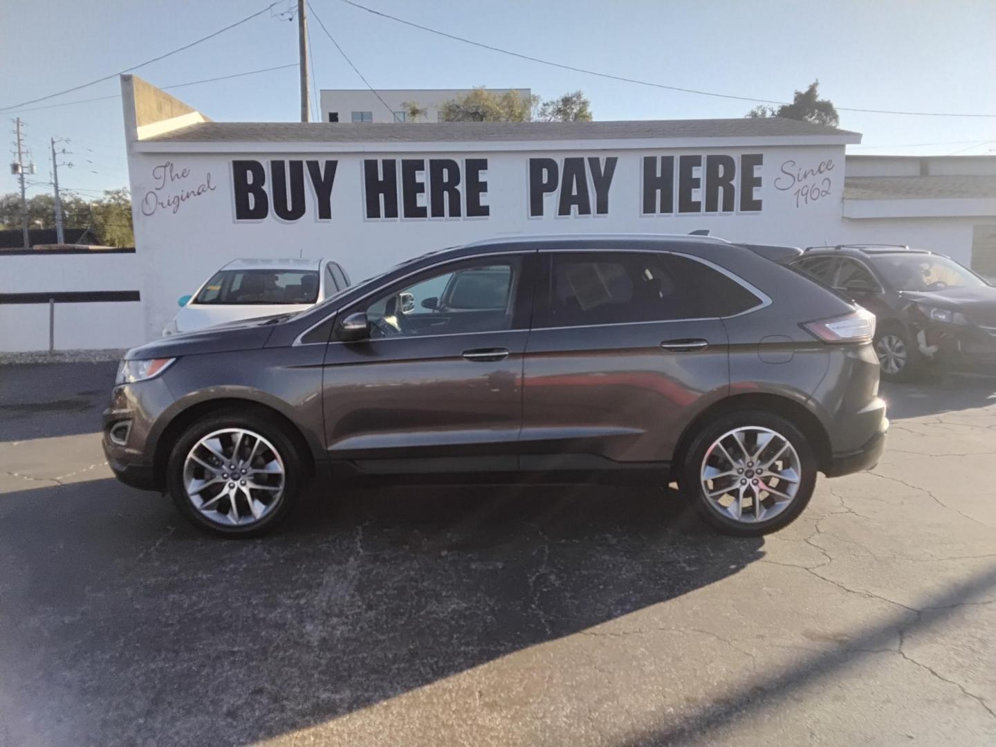 2018 GRAY /Black Ford Edge Titanium (2FMPK3K98JB) with an 2.0L L4 DOHC 16V engine, 6A transmission, located at 6112 N Florida Avenue, Tampa, FL, 33604, (888) 521-5131, 27.954929, -82.459534 - $499 down plus tax & tag. - Photo#0