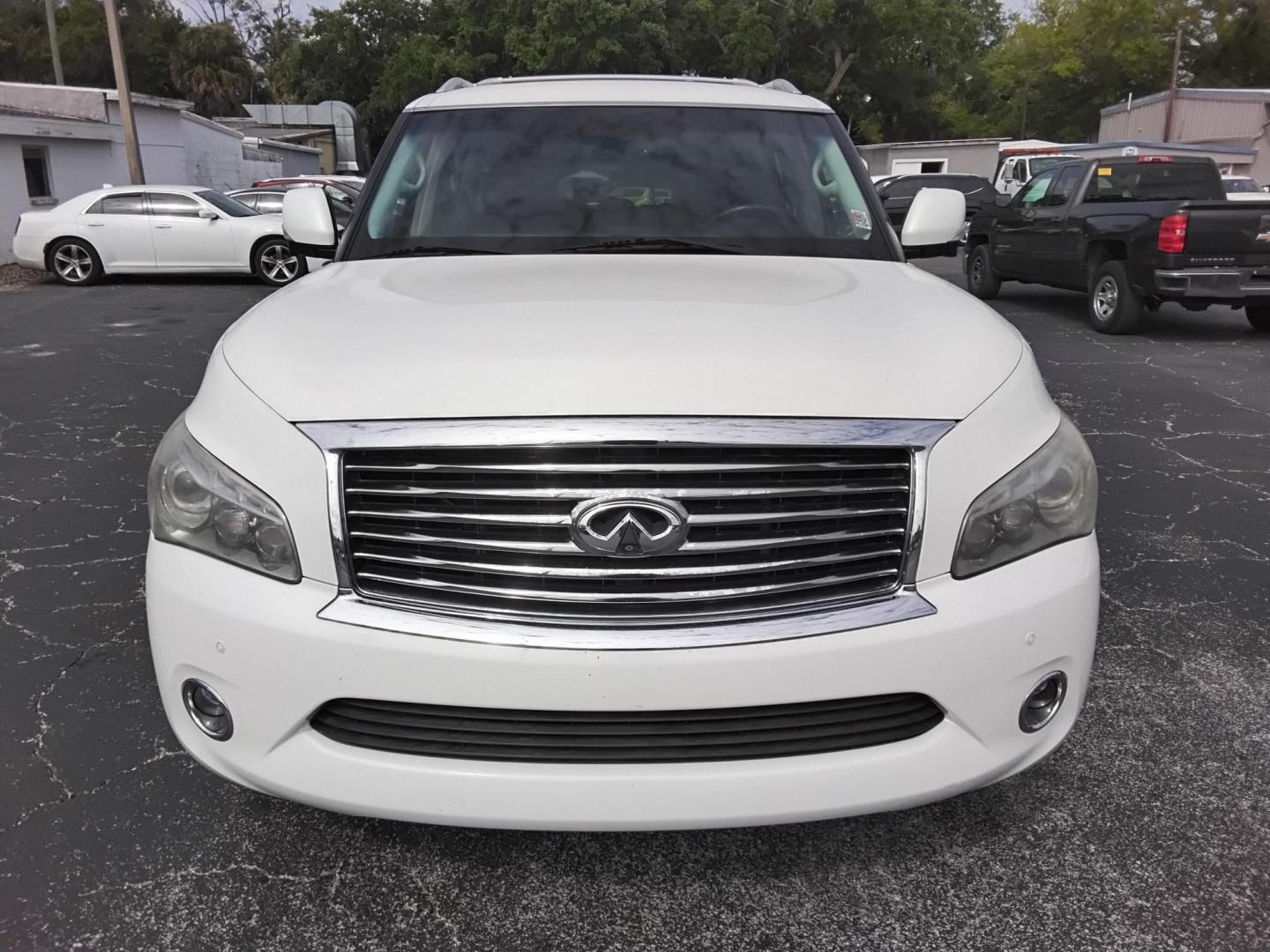 2012 White /Black Infiniti QX56 2WD (JN8AZ2NF5C9) with an 5.6L V8 DOHC 32V engine, 5-Speed Automatic transmission, located at 6112 N Florida Avenue, Tampa, FL, 33604, (888) 521-5131, 27.954929, -82.459534 - $499 down plus tax & tag. - Photo#2