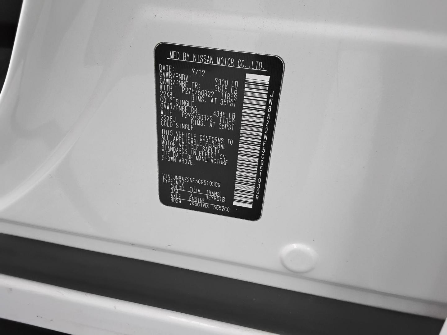 2012 White /Black Infiniti QX56 2WD (JN8AZ2NF5C9) with an 5.6L V8 DOHC 32V engine, 5-Speed Automatic transmission, located at 6112 N Florida Avenue, Tampa, FL, 33604, (888) 521-5131, 27.954929, -82.459534 - $499 down plus tax & tag. - Photo#22