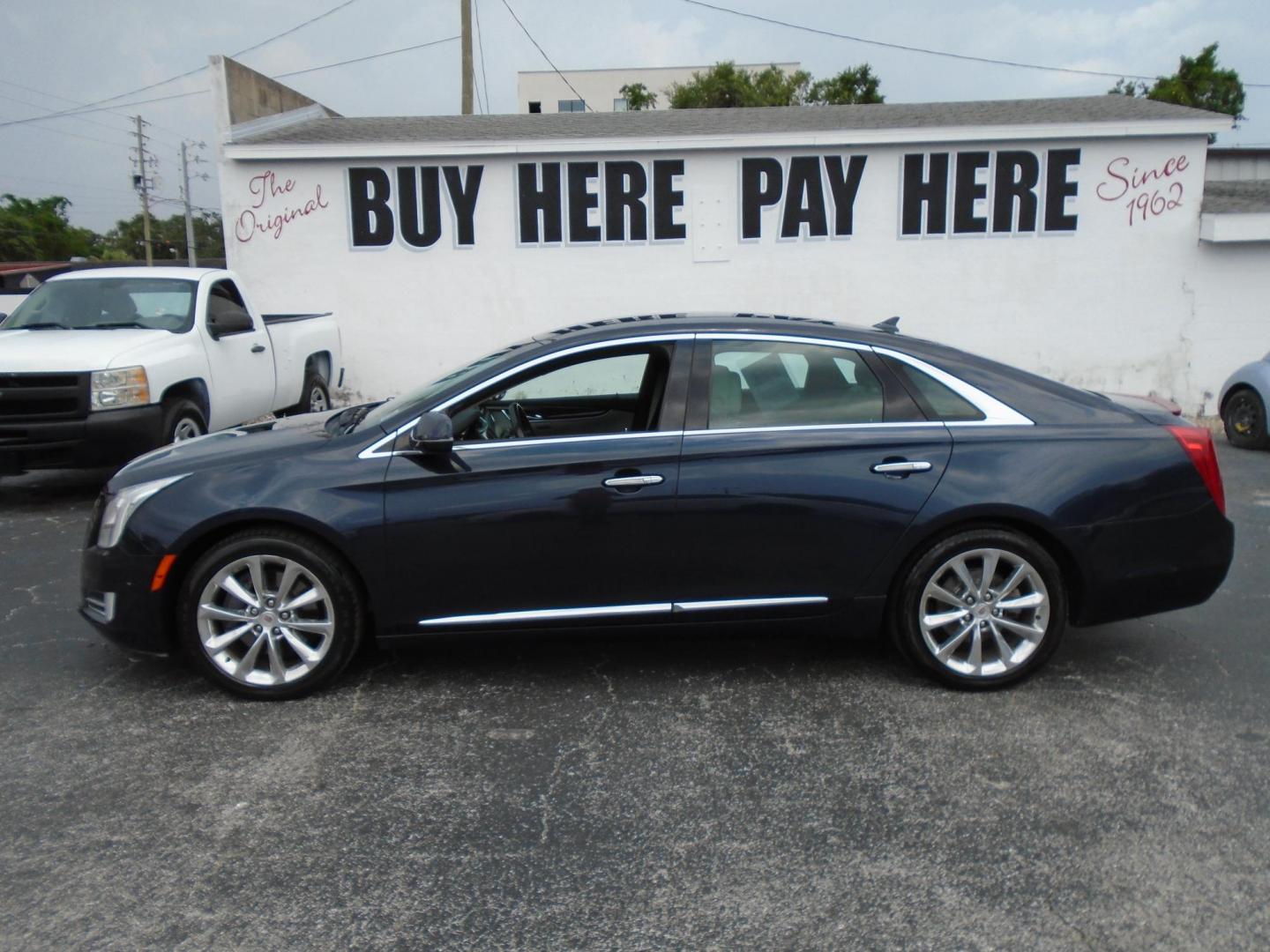 2014 BLUE /Beige Cadillac XTS Luxury FWD (2G61M5S39E9) with an 3.6L V6 DOHC 24V engine, 6-Speed Automatic transmission, located at 6112 N Florida Avenue, Tampa, FL, 33604, (888) 521-5131, 27.954929, -82.459534 - 499 DOWN PLUS TAX & TAG. - Photo#0