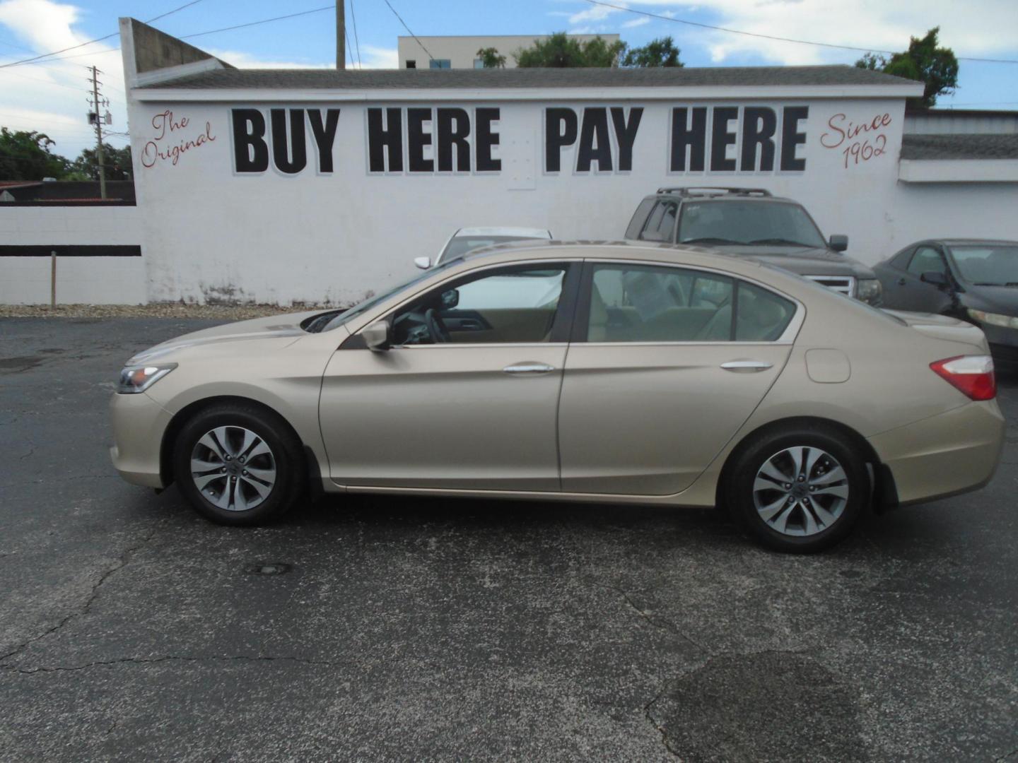 2015 TAN /Beige Honda Accord LX Sedan CVT (1HGCR2F30FA) with an 2.4L L4 DOHC 16V engine, Continuously Variable Transmission transmission, located at 6112 N Florida Avenue, Tampa, FL, 33604, (888) 521-5131, 27.954929, -82.459534 - 499$ down plus tax & tag. - Photo#0