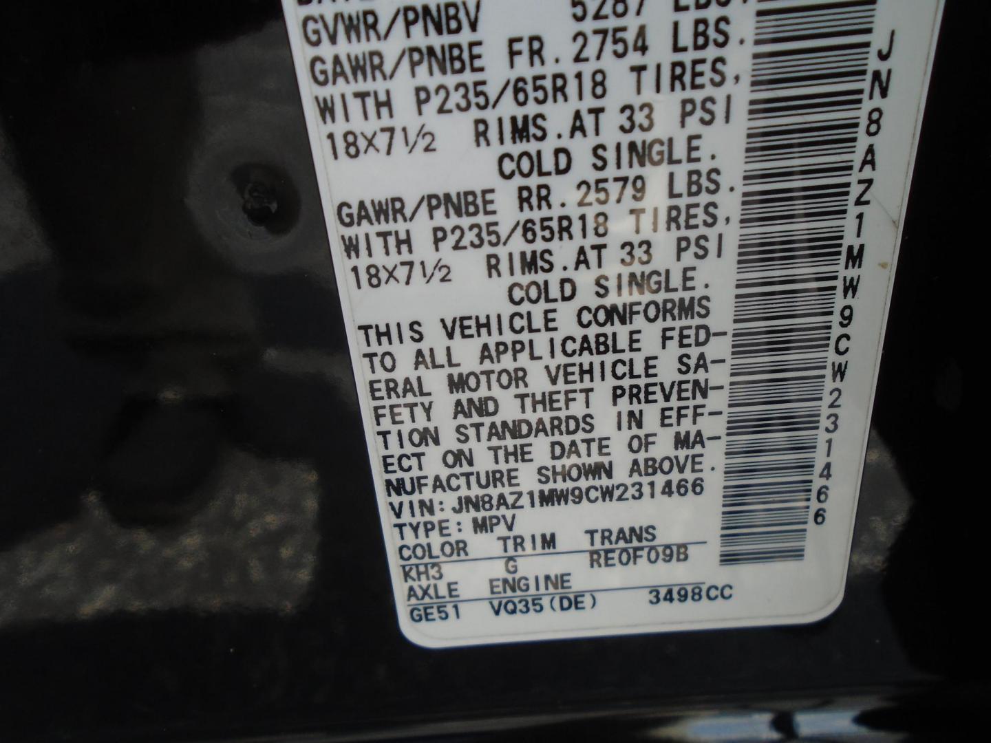 2012 BLACK /Grey Nissan Murano SL AWD (JN8AZ1MW9CW) with an 3.5L V6 DOHC 24V engine, Continuously Variable Transmission transmission, located at 6112 N Florida Avenue, Tampa, FL, 33604, (888) 521-5131, 27.954929, -82.459534 - 499$ down plus tax & tag. - Photo#25