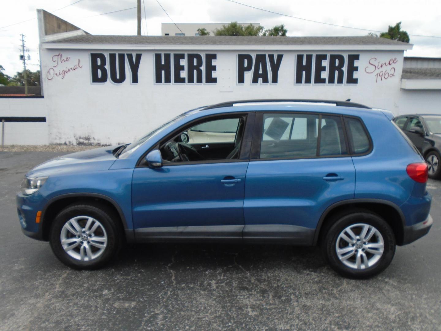 2017 Blue /Black Volkswagen Tiguan SE (WVGAV7AX3HK) with an 2.0L L4 DOHC 16V TURBO engine, 6A transmission, located at 6112 N Florida Avenue, Tampa, FL, 33604, (888) 521-5131, 27.954929, -82.459534 - 499$ down plus tax & tag. - Photo#0