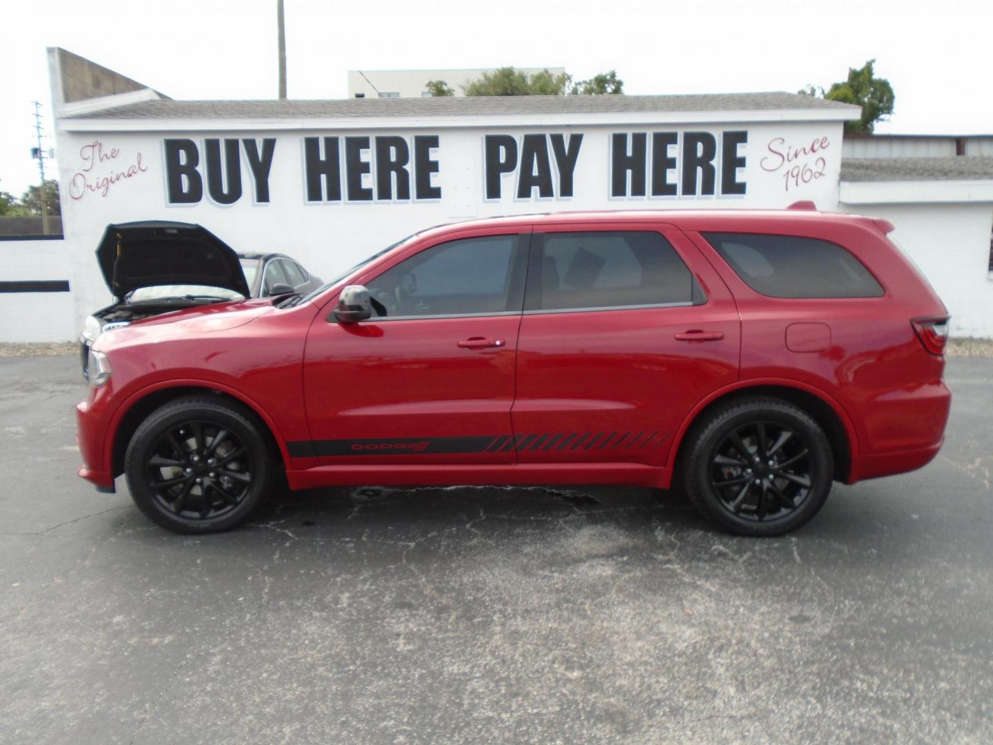 2018 RED /Grey Dodge Durango SXT RWD (1C4RDHAG5JC) with an 3.6L V6 DOHC 24V engine, 8A transmission, located at 6112 N Florida Avenue, Tampa, FL, 33604, (888) 521-5131, 27.954929, -82.459534 - Just $499 down, plus tax and tag. - Photo#0