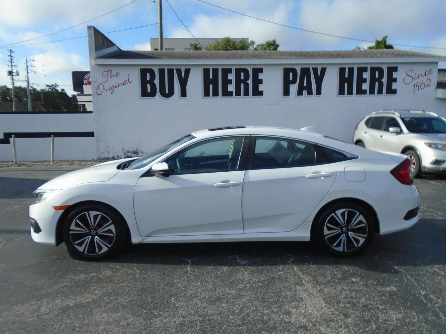 2016 White /Grey Honda Civic EX-T Sedan CVT (2HGFC1F31GH) with an 1.5L L4 DOHC 16V TURBO engine, CVT transmission, located at 6112 N Florida Avenue, Tampa, FL, 33604, (888) 521-5131, 27.954929, -82.459534 - Just $499 down, plus tax & tag. - Photo#0