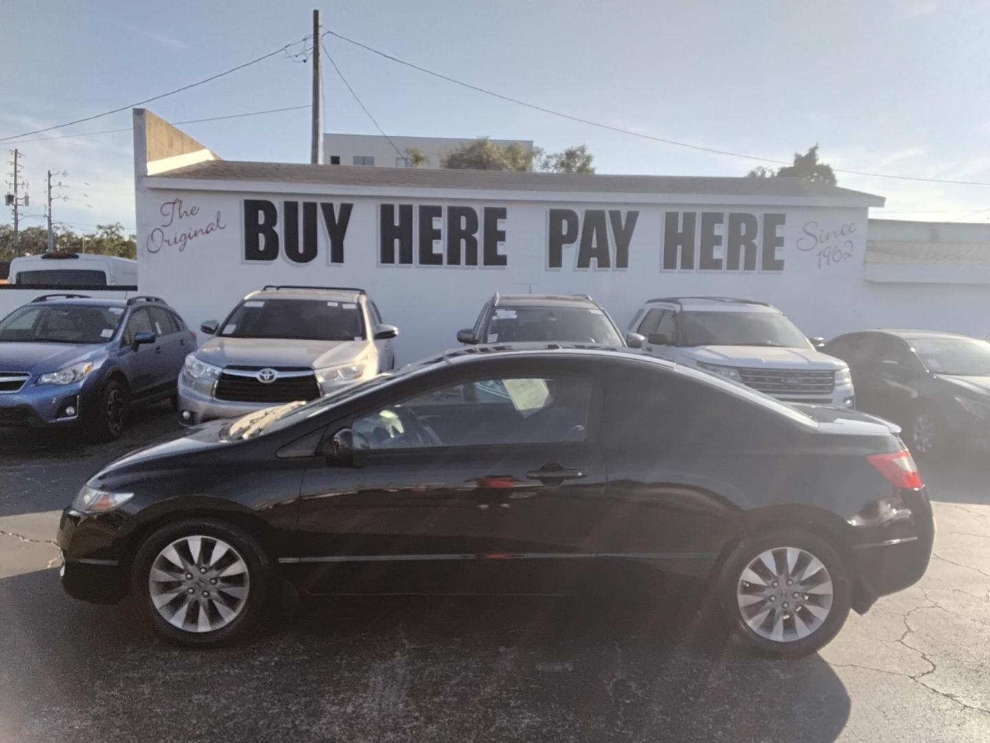2010 BLACK /Grey Honda Civic EX Coupe 5-Speed AT (2HGFG1B89AH) with an 1.8L L4 SOHC 16V engine, 5-Speed Automatic transmission, located at 6112 N Florida Avenue, Tampa, FL, 33604, (888) 521-5131, 27.954929, -82.459534 - $499 DOWN PLUS TAX & TAG. - Photo#0