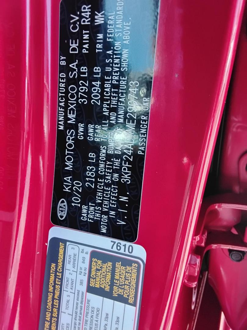 2021 RED /Grey Kia Forte FE (3KPF24ADXME) with an 2.0L L4 DOHC 16V engine, CVT transmission, located at 6112 N Florida Avenue, Tampa, FL, 33604, (888) 521-5131, 27.954929, -82.459534 - $499 down plus tax & tag. - Photo#23