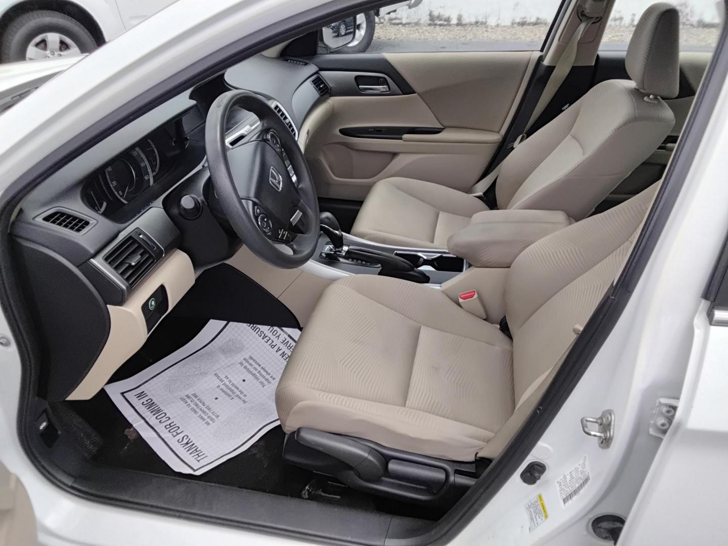 2014 White /Beige Honda Accord LX Sedan CVT (1HGCR2F36EA) with an 2.4L L4 DOHC 16V engine, Continuously Variable Transmission transmission, located at 6112 N Florida Avenue, Tampa, FL, 33604, (888) 521-5131, 27.954929, -82.459534 - $499 down plus tax & tag. - Photo#6