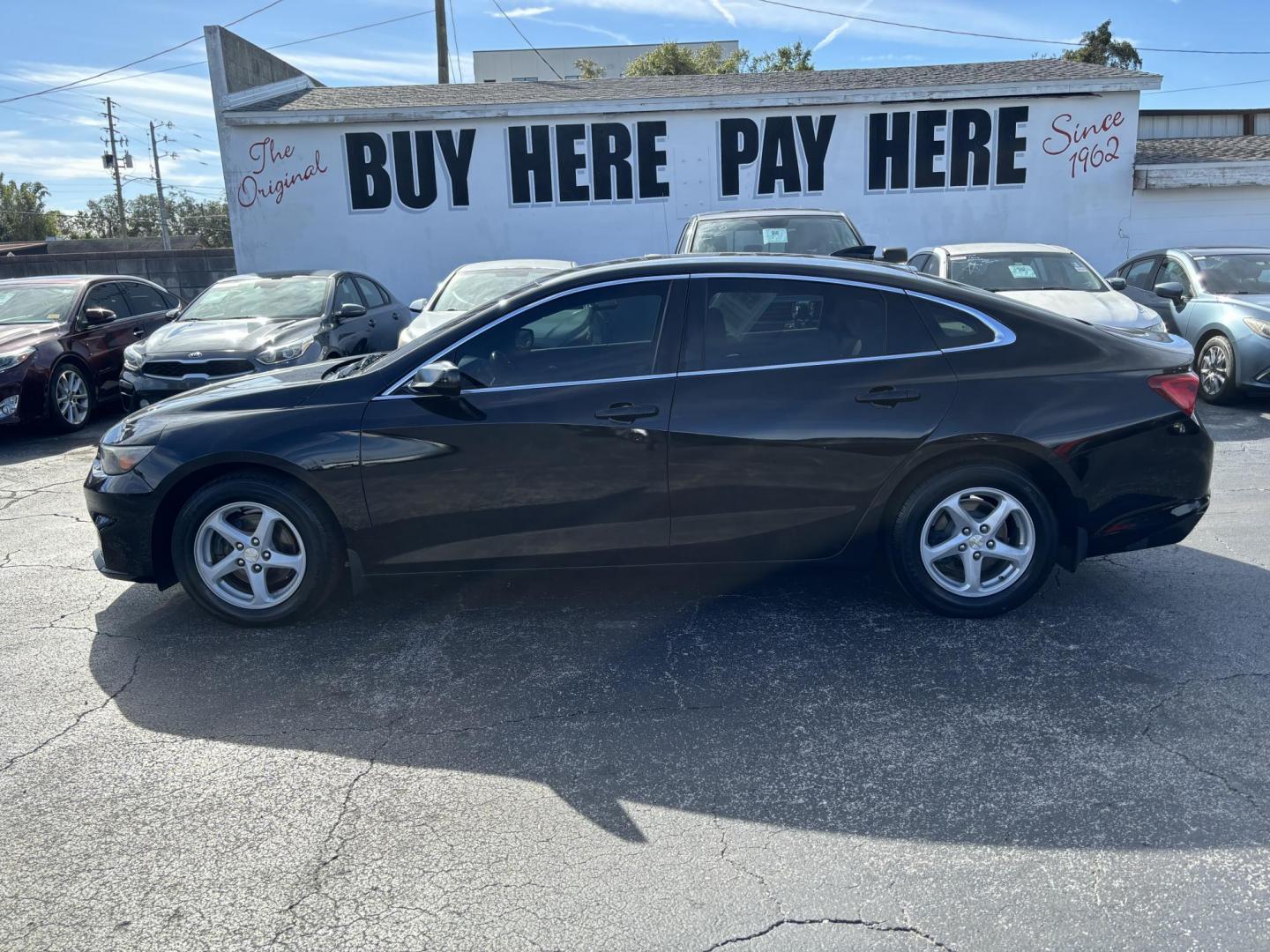 2017 BLACK /Grey Chevrolet Malibu LS (1G1ZB5STXHF) with an 1.5L L4 DOHC 16V engine, 6A transmission, located at 6112 N Florida Avenue, Tampa, FL, 33604, (888) 521-5131, 27.954929, -82.459534 - Photo#0