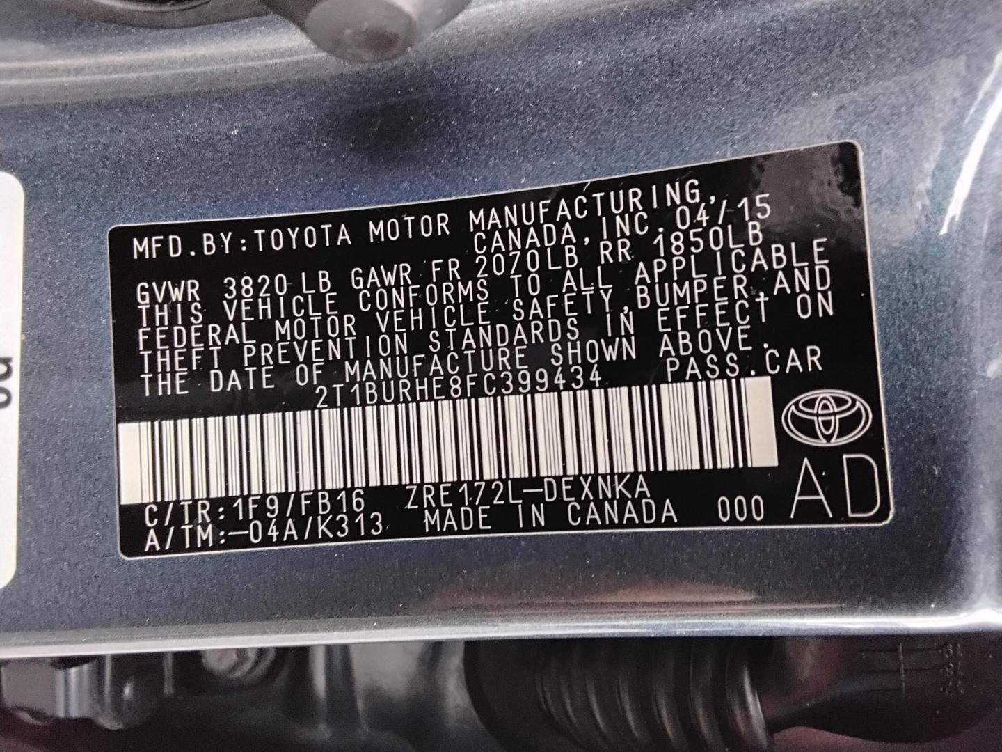 2015 Blue /Grey Toyota Corolla L 4-Speed AT (2T1BURHE8FC) with an 1.8L L4 DOHC 16V engine, 4-Speed Automatic transmission, located at 6112 N Florida Avenue, Tampa, FL, 33604, (888) 521-5131, 27.954929, -82.459534 - 499$ down plus tax & tag. - Photo#22